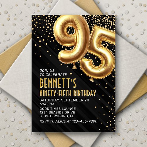 Gold Foil Balloons 95th Birthday Invitation