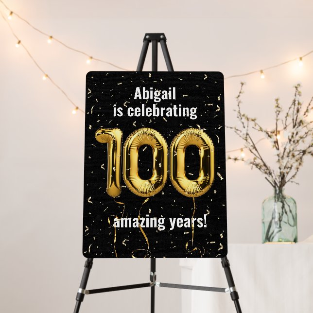 Gold Foil Balloons for 100th Birthday Party Foam Board (In Situ (Stand))