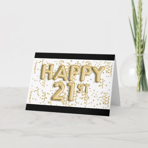 Gold Foil Balloons Happy 21st Birthday Card