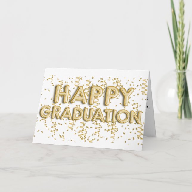 Gold Foil Balloons Happy Graduation Card (Front)