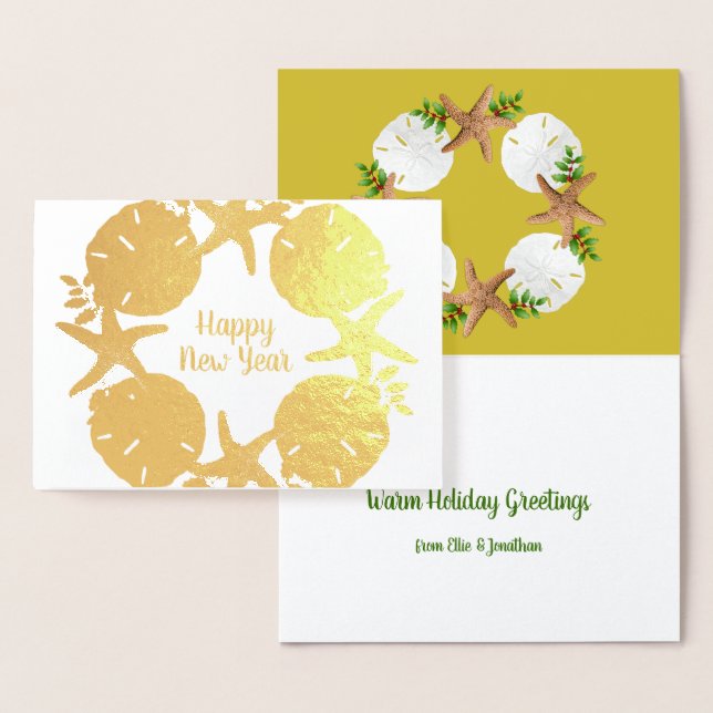 Gold Foil Beach Christmas Sand Dollars Folded Foil Card (Display)