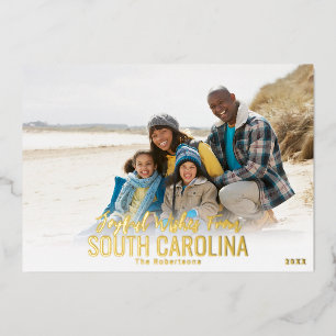 Gold Foil Beach Photo Christmas Card   Your State