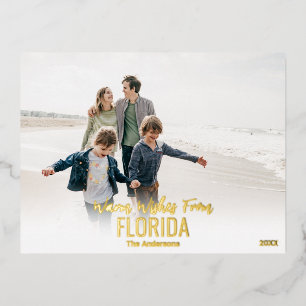 Gold Foil Beach Photo Christmas Card Your State