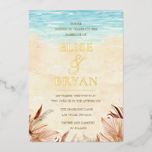 Gold Foil Beachy Boho Bohemian Beach Wedding Foil Invitation