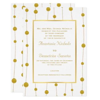 Gold foil beads and frame modern wedding invitation