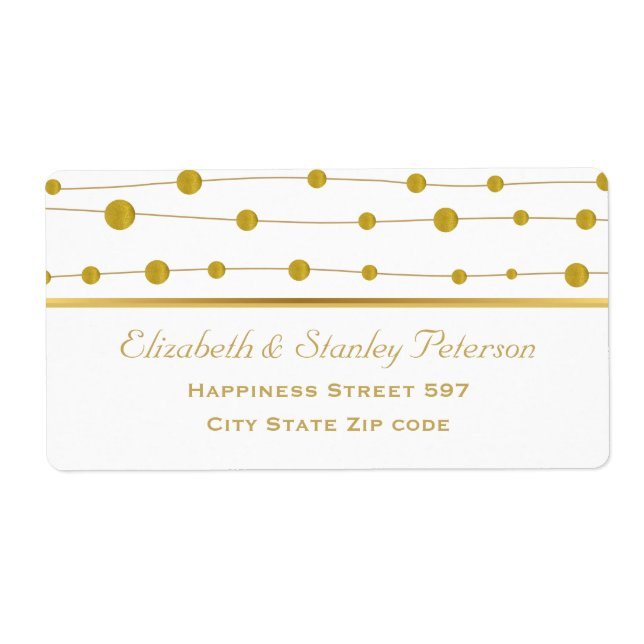 Gold foil beads and stripe modern wedding label (Front)