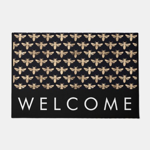 Gold Foil Bee Print Welcome Mat