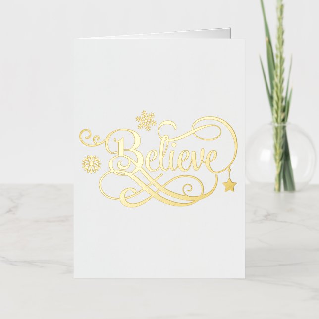 Gold Foil Believe Christmas Card (Front)
