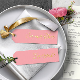 Gold Foil Berry Pink 8 Wedding Place Name Tags Holiday Card