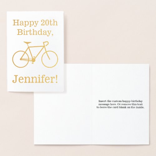 Gold Foil Bicycle Silhouette  Happy Birthday Foil Card