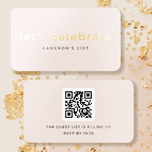 Gold Foil Birthday Mini Invitation QR Code Pink Business Cards