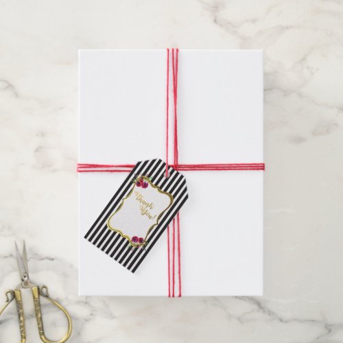 Gold foil black and white stripe rose floral tags