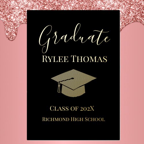 Gold Foil Black Background Graduation Announcement