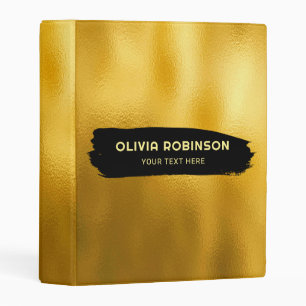 Gold Foil Black Brush Stroke Mini Binder