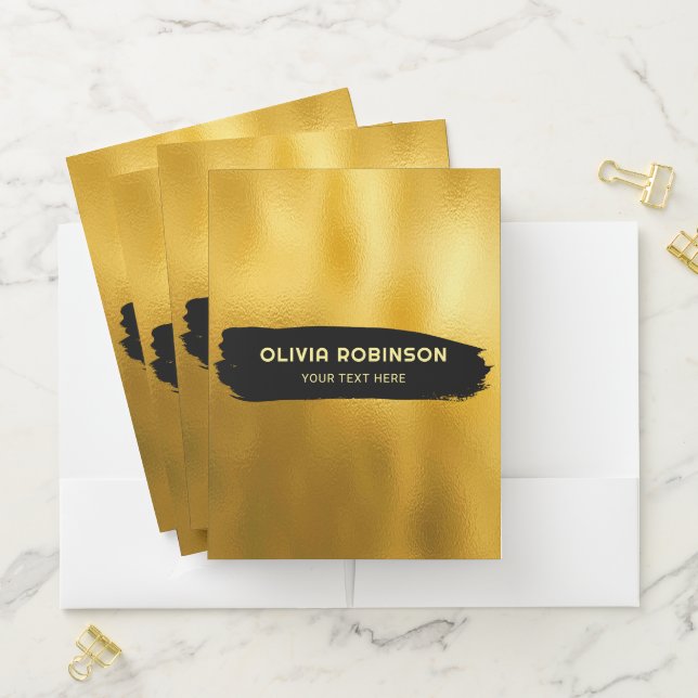 Gold Foil  Black Brush Stroke Pocket Folder (In Situ)