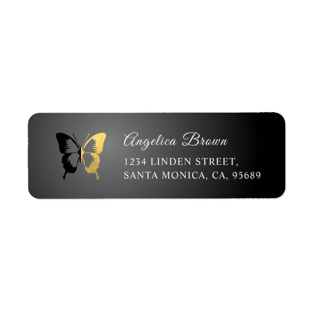 Gold Foil & Black Butterfly Return Address Label (Front)