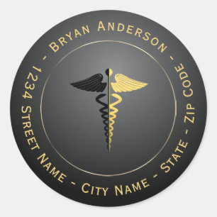 Gold Foil & Black Caduceus Return Address Label