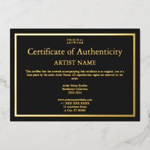 Gold Foil Black Certificate of Authenticity Art Foil Invitation