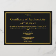 Gold Foil Black Certificate of Authenticity Art
