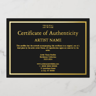 Gold Foil Black Certificate of Authenticity Art Invitation