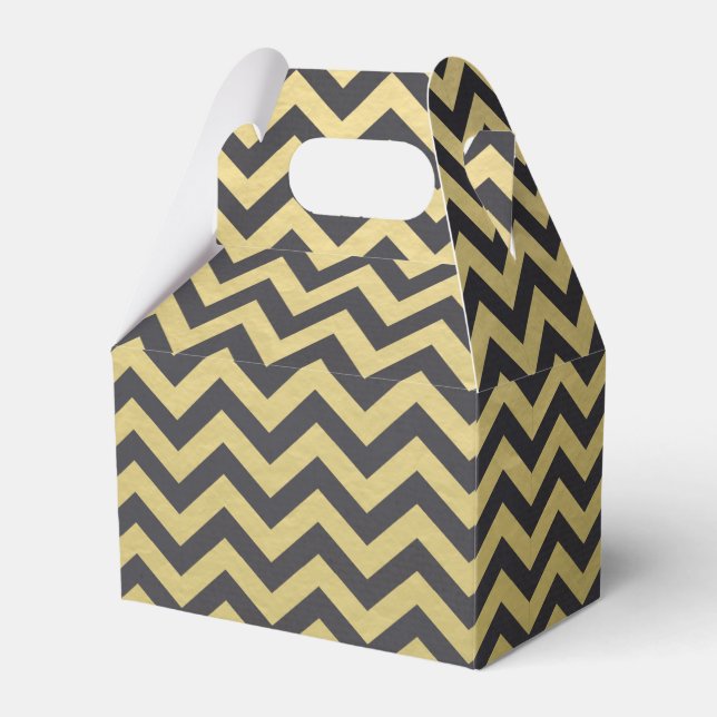 Gold Foil Black Chevron Pattern Favor Boxes (Front Side)