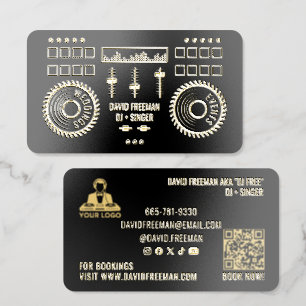 Gold Foil Black Dj Music Modern Minimal Turntable Business Cards