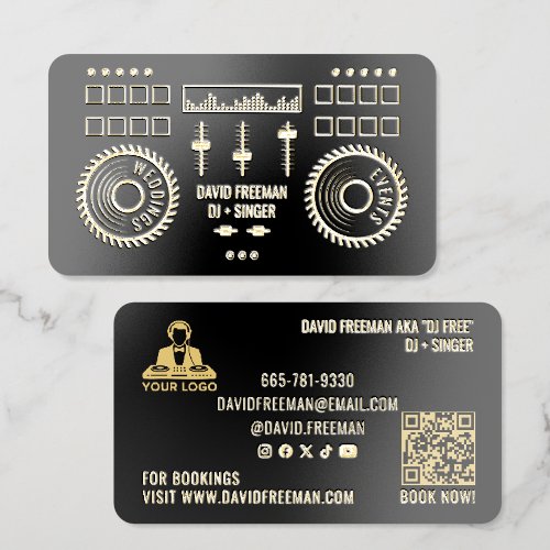 Gold Foil Black Dj Music Modern Minimal Turntable Business Cards