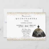 Gold Foil Black Dress Quinceanera invitation (Back)