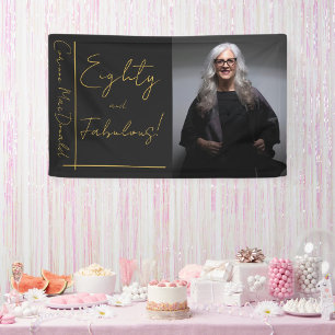 Gold Foil Black Eighty & Fabulous 80th Birthday Banner
