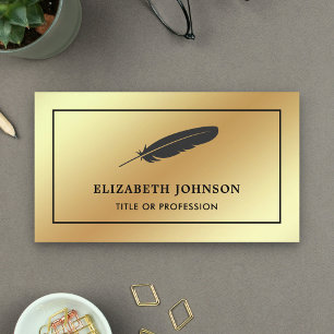 Gold Foil Black Feather Vintage Quill Pen Business Card
