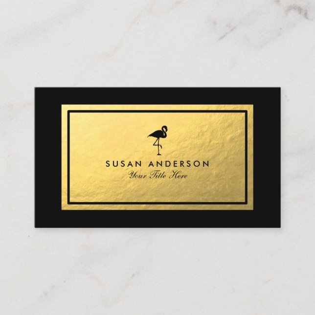 Gold Foil Black Flamingo Business Card (Front)