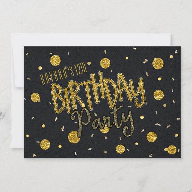 Gold Foil & Black Glam BIRTHDAY PARTY Invitations (Front)
