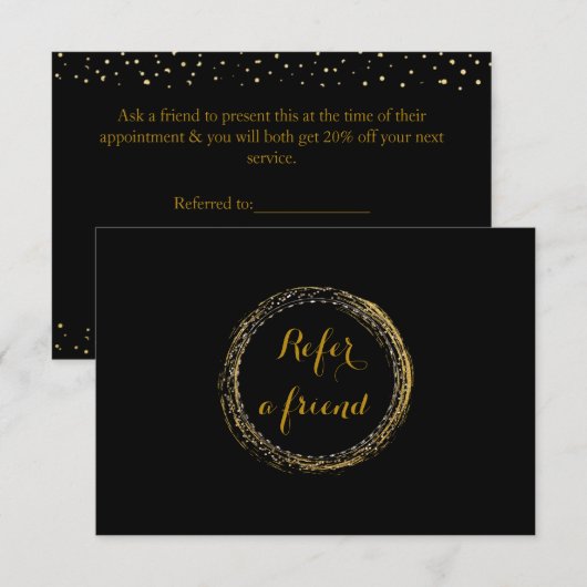 Gold Foil & Black Glamour Circle Referral Card (Front/Back)