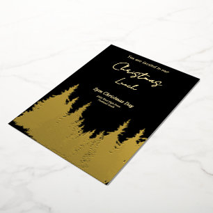 Gold Foil Black Graphic Pine Tree Christmas Party  Invitation