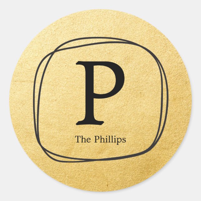 Gold Foil & Black Hand Drawn Frame Favor Stickers (Front)