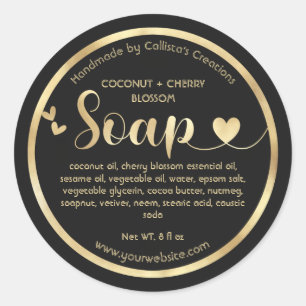 Gold Foil Black Hearts Border Handmade Soap Classic Round Sticker