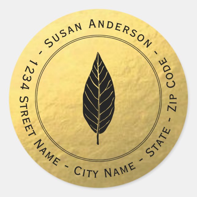 Gold Foil Black Leaf Return Address Label (Front)