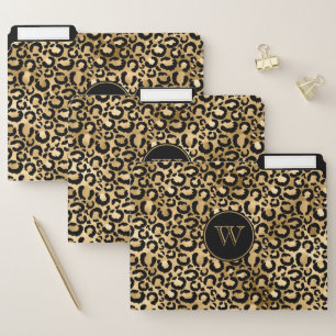 Gold Foil Black Leopard Spots Monogram File Folder