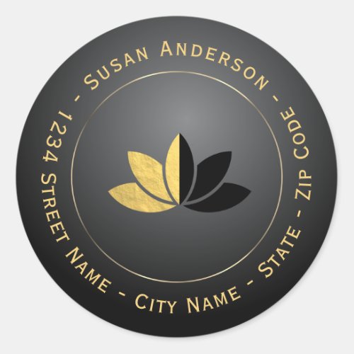 Gold Foil  Black Lotus Flower Address Label