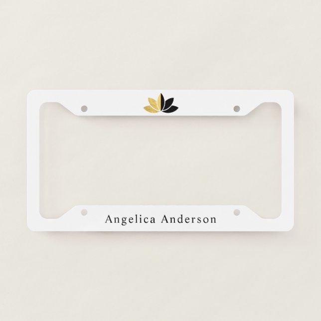Gold Foil Black Lotus Flower Licence Plate Frame (Front)