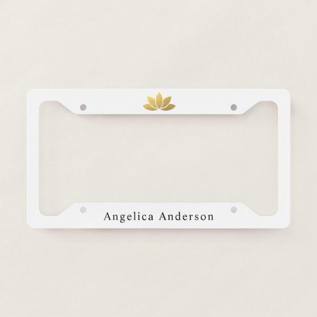 Gold Foil Black Lotus Flower Licence Plate Frame (Front)
