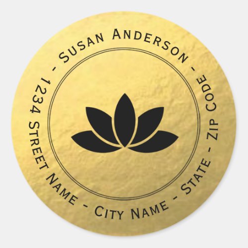 Gold Foil Black Lotus Flower Return Address Label