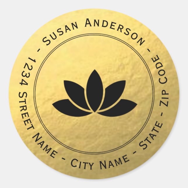 Gold Foil Black Lotus Flower Return Address Label (Front)