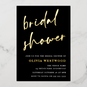 Gold Foil & Black Modern Bridal Shower Golden Foil Invitation