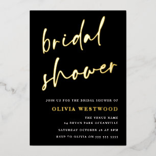 Gold Foil & Black Modern Bridal Shower Golden  Invitation