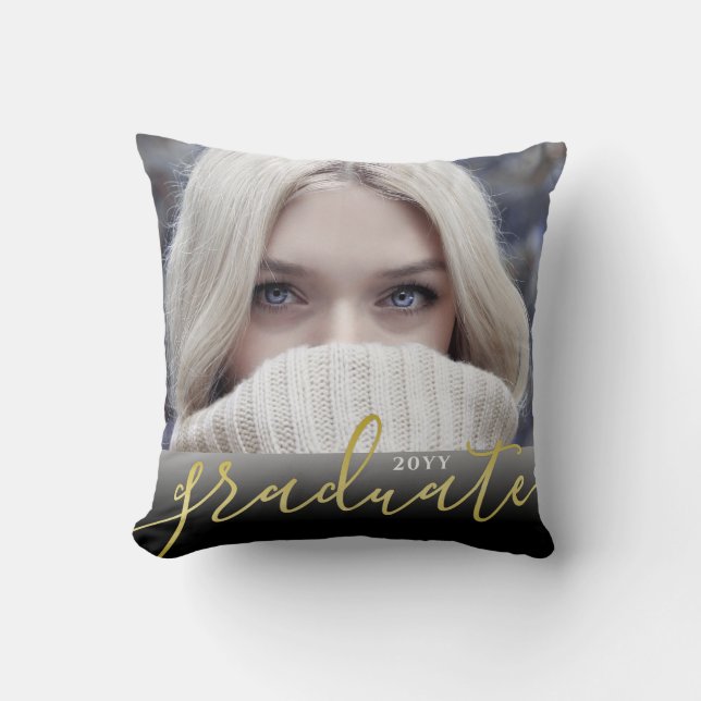 Gold Foil Black Ombre Photo Graduation Keepsake Throw Pillow (Front)