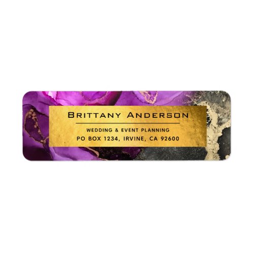 Gold Foil Black Purple Agate DIY Business Address Label