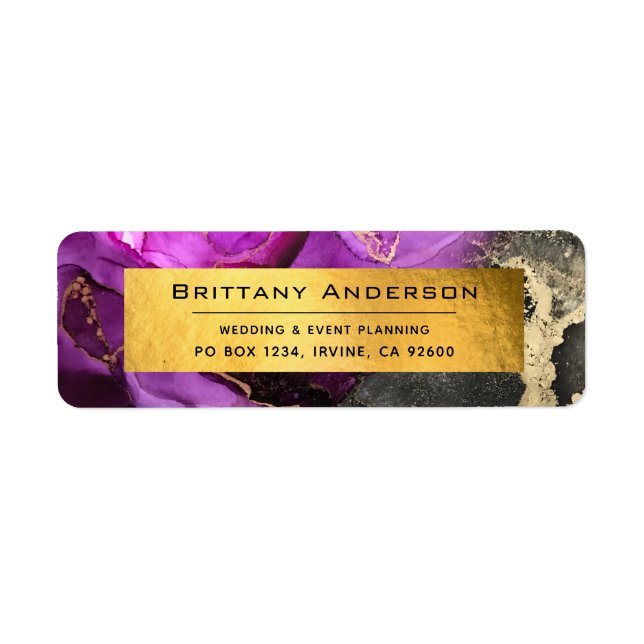Gold Foil Black Purple Agate DIY Business Address Label (Front)