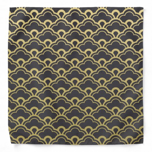 Gold Foil Black Scalloped Shells Pattern Bandana