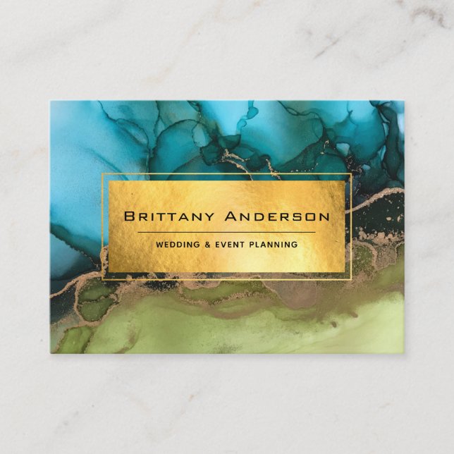 Gold Foil Black Teal Green Custom Business Card (Front)